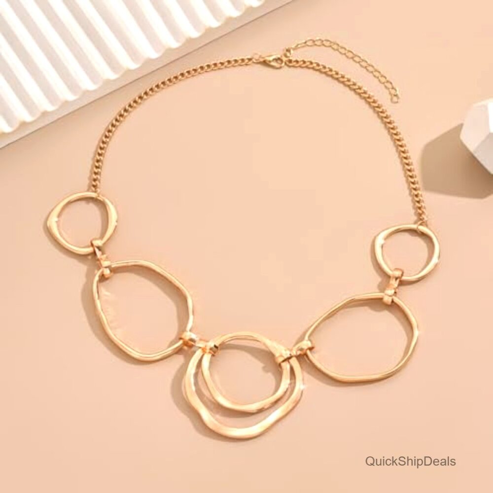 Chunky Geometric Circle Link Statement Necklace, … - image 3